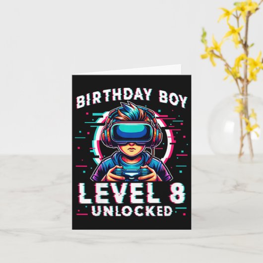 レベル8ロック解除8歳誕生日ゲーマーおもしろい カード (黄色い花)