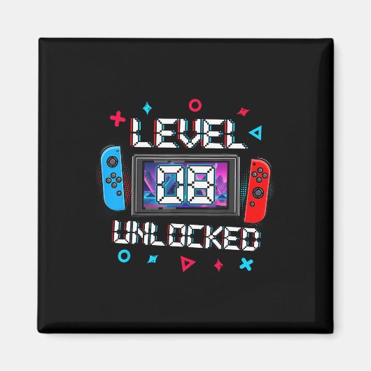 レベル8解除ゲーマー 8歳の誕生日プレゼント ビデオゲーム マグネット (正面)