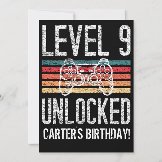 レベル9のロック解除された9番目の誕生日 パーソナライズされた 招待状 (正面)