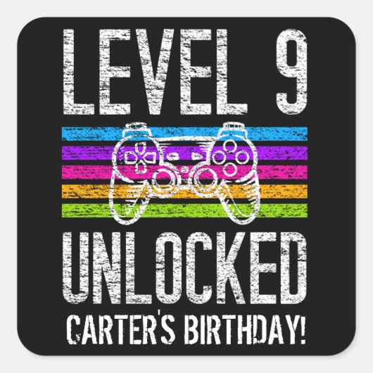 レベル9アンロック第9誕生日ゲーマーパーソナライズされた スクエアシール (正面)