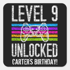 レベル9アンロック第9誕生日ゲーマーパーソナライズされた スクエアシール
