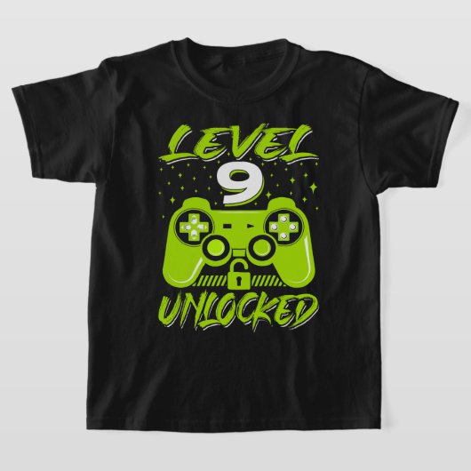 レベル9ロック解除されたビデオゲーム第9誕生日ゲーマーGif Tシャツ (レイダウン)
