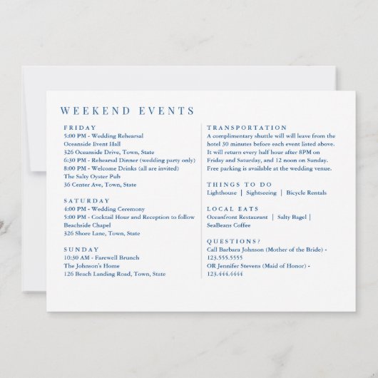 レホバムビーチ結婚式ウェルカムの日程 サンキューカード (裏面)