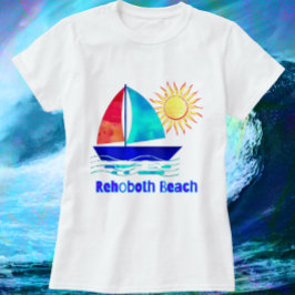 レホフビーチデラウェアかわいらしウォーターカラーシルボート Tシャツ