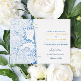 レホフビーチ結婚デラウェアの海軍と金ゴールド 箔招待状