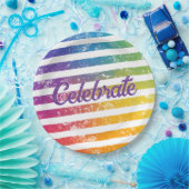 レボカラフルインテーマストライプ祝 ペーパープレート (パーティー)