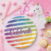 レボカラフルインテーマストライプ祝 ペーパープレート (パーティー)
