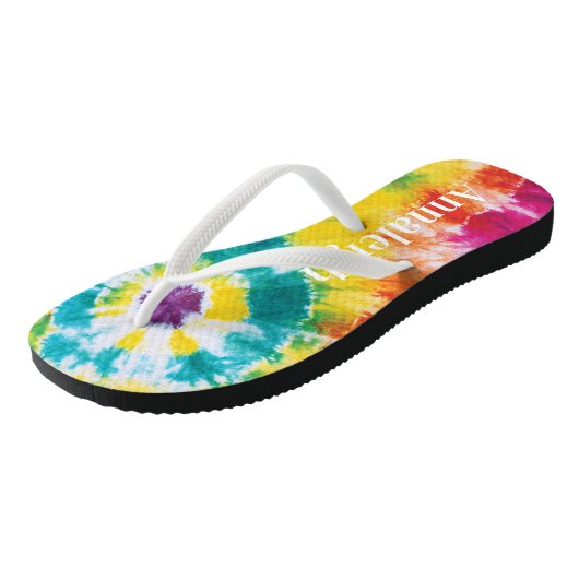レボーカラフル絞り染め名前をカスタムするバケーション ビーチサンダル (アングル)