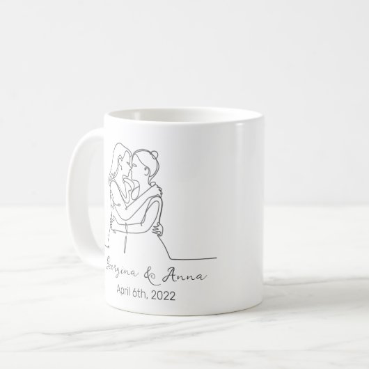 レミニマルスパーソナライズされたビアンカップルのラインアート コーヒーマグカップ (正面左)