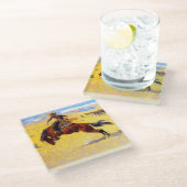 レミントン旧西馬とカウボーイ ガラスコースター (アングル)