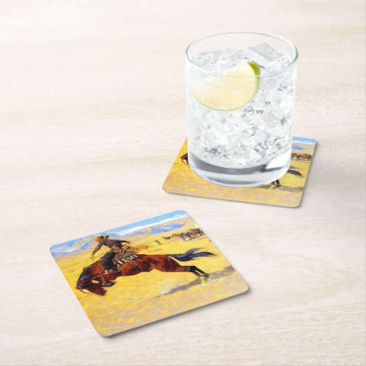 レミントン旧西馬とカウボーイ スクエアペーパーコースター (インサイチュ)
