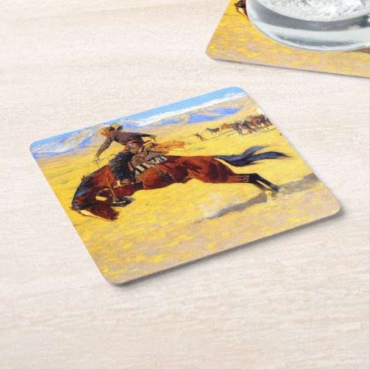 レミントン旧西馬とカウボーイ スクエアペーパーコースター (アングル)