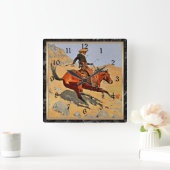 レミントン:ザカウボーイ、アメリカのカウボーイアート スクエア壁時計 (ホーム)