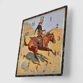 レミントン:ザカウボーイ、アメリカのカウボーイアート スクエア壁時計 (傾斜)