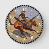 レミントン:ザカウボーイ、アメリカのカウボーイアート ラウンド壁時計 (正面)
