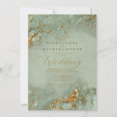 レミーID644大理石グリッター結婚ズSage Green 招待状 (正面)