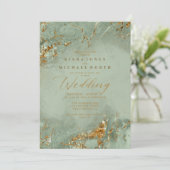 レミーID644大理石グリッター結婚ズSage Green 招待状 (スタンド正面)