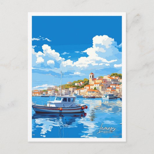 レムノスギリシャ美術ヴィンテージトラベルイラストレーション ポストカード (正面)