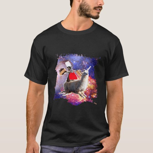 レムールライディングラマユニコーン食べ物ケーキ Tシャツ (正面)