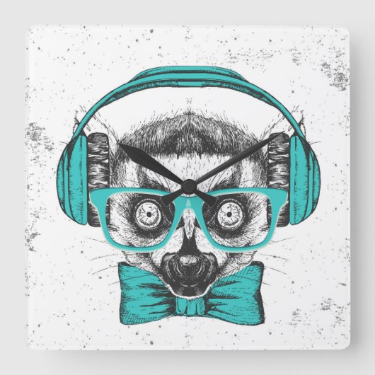 レムール |音楽愛好家 スクエア壁時計 (正面)