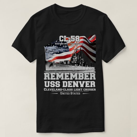 レメバーUSSデンバーCL58ライトクルーザー退役軍人 Tシャツ (デザイン正面)
