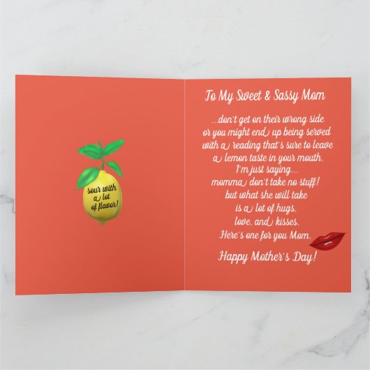 レモおもしろいンの母の日ユーモアのある，いちご カード (内部)