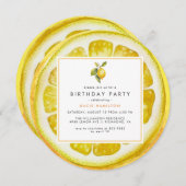 レモおもしろいンスライス |ブライトイエローシトラス誕生日 招待状 (正面/裏面)