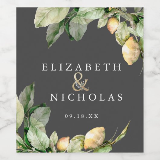 レモイタリアンングローブパーソナライズされた結婚ズ ワインラベル (シングルラベル)