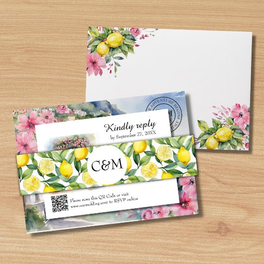 レモイタリアンンシトラス柄ウォーター結婚カラー 招待状ベリーバンド