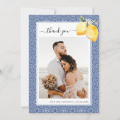 レモイタリアンンズブルーのタイル写真の宛先の結婚式 サンキューカード (正面)