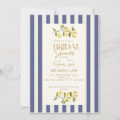 レモイタリアンンズブルーストライプのブライダルシャワー 招待状 (正面)