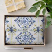 レモイタリアンンフローラタイル青と白のデコページ 薄葉紙 (ギフト)