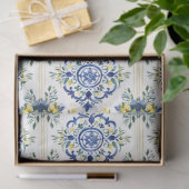 レモイタリアンンフローラタイル青と白のデコページ 薄葉紙 (ギフト)