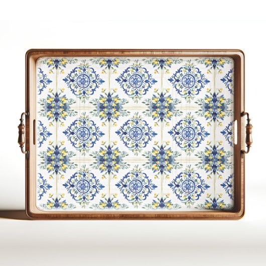 レモイタリアンンフローラタイル青と白のデコページ 薄葉紙