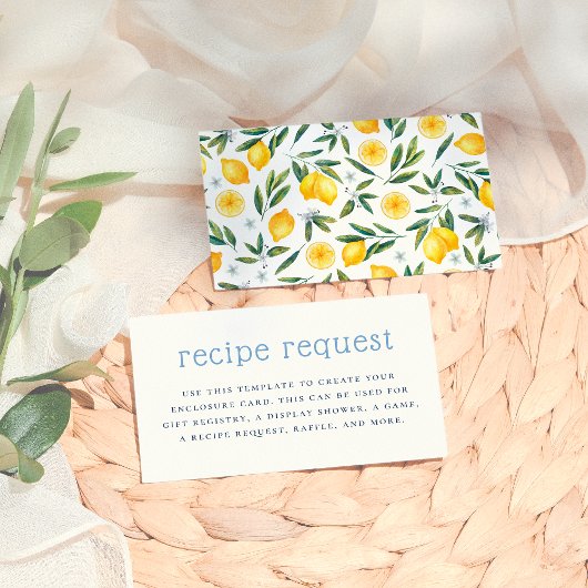 レモイタリアンンブライダルシャワー挿入レシピ要求 エンクロージャーカード