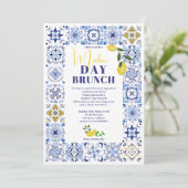 レモイタリアンンブルーのタイル水の色の母の日 招待状 (スタンド正面)