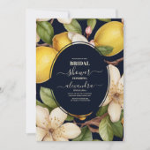 レモイタリアンンブルーフローラスクリプトブライダルシャワー 招待状 (正面)