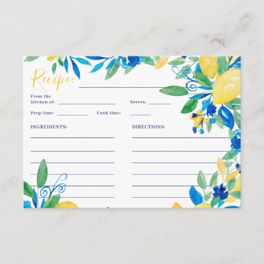 レモイタリアンンブルーフローラスクリプトブライダルレシピ エンクロージャーカード (正面)