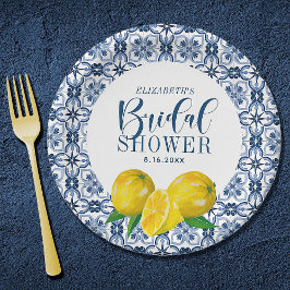 レモイタリアンンブルー結婚タイル感謝ステッカー ペーパープレート