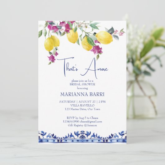 レモイタリアンンブーゲンビリア柑橘類ブライダルシャワー 招待状 (スタンド正面)