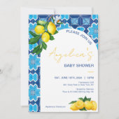 レモイタリアンンベビーシャワー | Blue Mojolicaタイル 招待状 (正面)