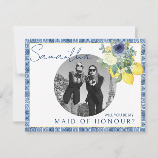 レモイタリアンン地中海のメイド・オブ・オーナー(花嫁付き添い人)写真 サンキューカード (正面)