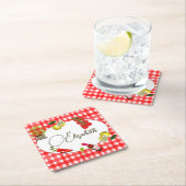 レモイタリアンン地中海のレッド白色パターン スクエアペーパーコースター (インサイチュ)