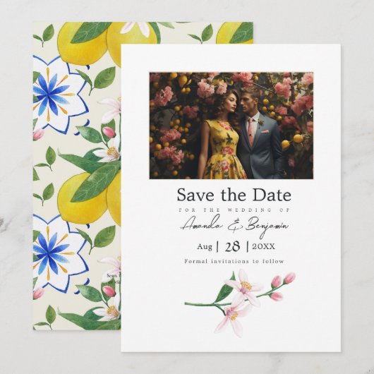 レモイタリアンン植物写真結婚QRコード セーブザデート (正面/裏面)