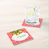 レモイタリアンン植物赤色ホワイトパターン スクエアペーパーコースター (インサイチュ)