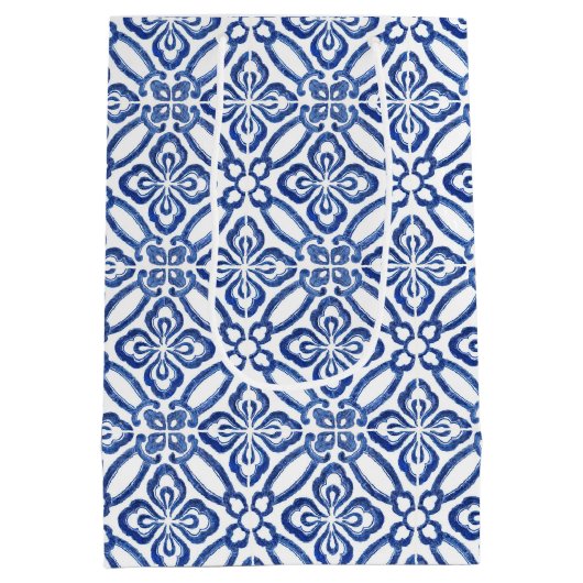 レモイタリアンン結婚ズの青と白のタイル ミディアムペーパーバッグ (裏面)