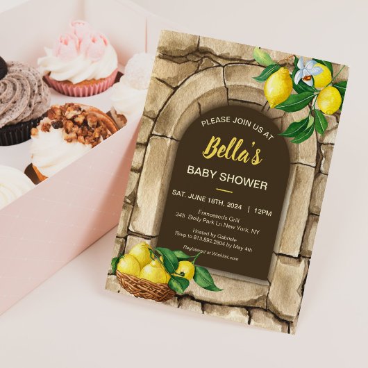 レモイタリアン地中海のン素朴ベイビー・シャワー 招待状