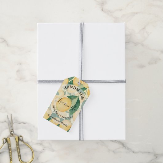レモエレガントンと緑の手作り ギフトタグ (より糸付き)