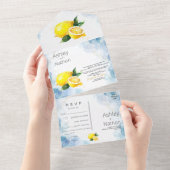 レモエレガントンイエロー&グリーンウォーター結婚カラー オールインワン招待状 (貼ってはがせる)