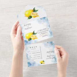 レモエレガントンイエロー&グリーンウォーター結婚カラー オールインワン招待状